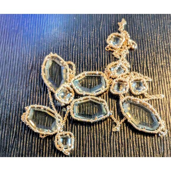 Hand-Crafted Abstract Blue Green Glass Crystal & CZ Gold Plated Chain Necklace - Picture 3 of 8